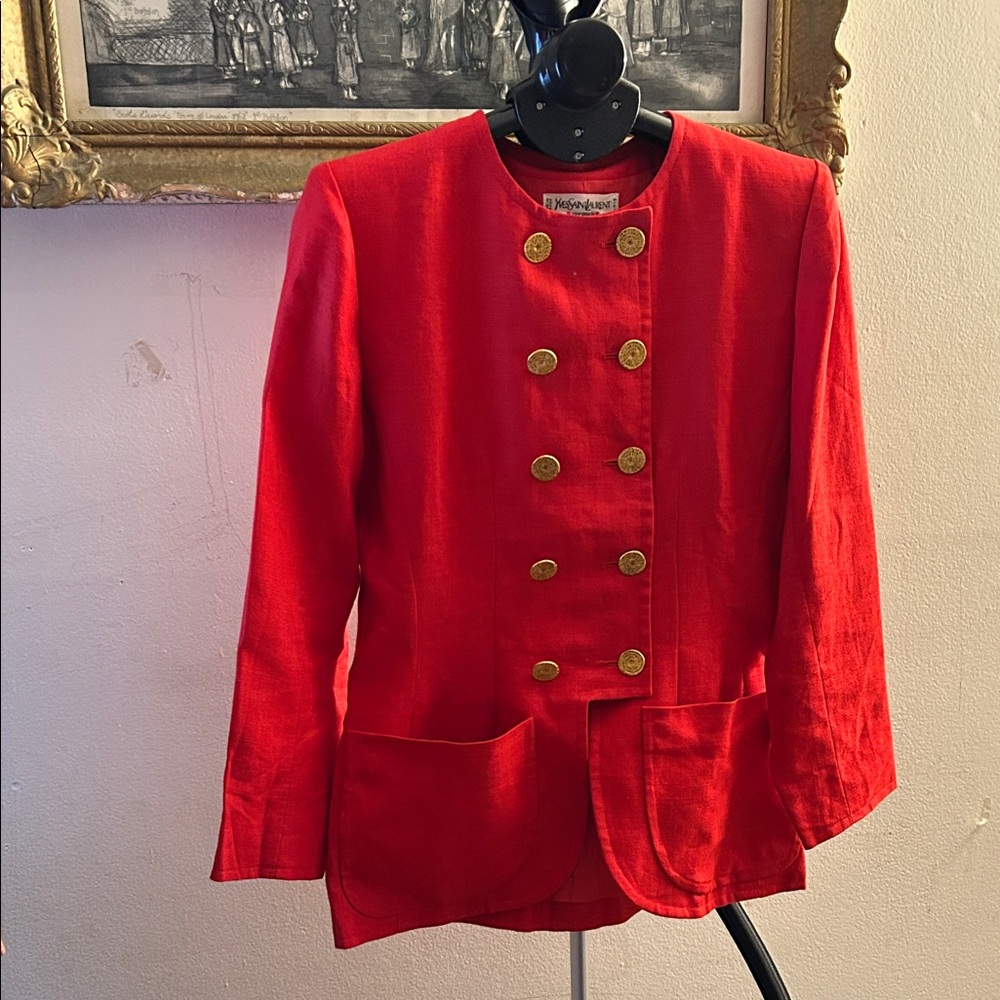 Yves Saint Laurent Vibrant Red Blazer with Gold Buttons - Picture 2 of 5